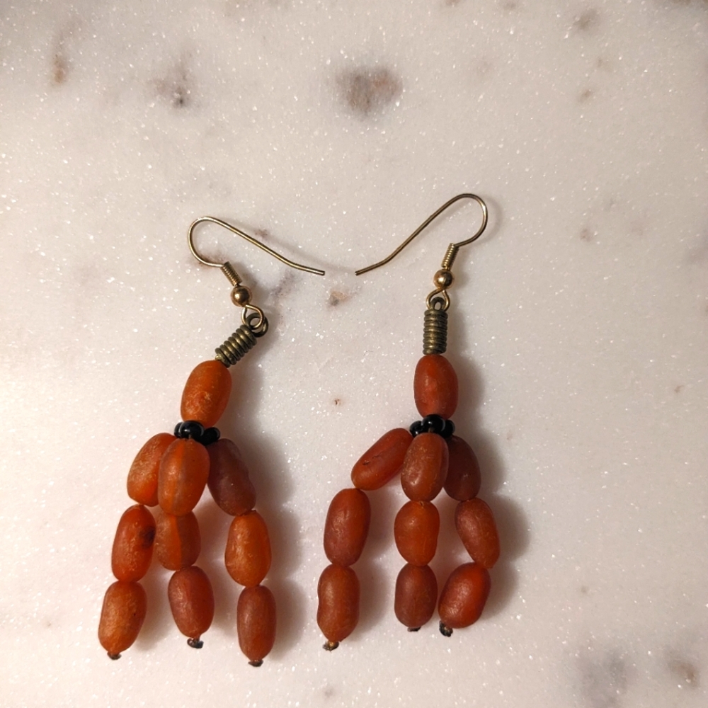 70s Vintage earrings burnt Orange beaded earrings